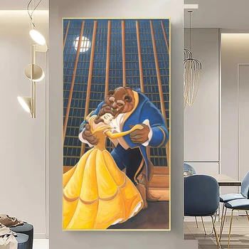 Дисни Красавицата и Звяра Платно живопис стена изкуство принцеса Бела и принц звяр танци в замъка плакат отпечатъци декор