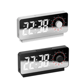 будилник Цифрови електронни будилници Визуален таймер Огледало Температурен часовник с функция за отлагане Настолен часовник черен