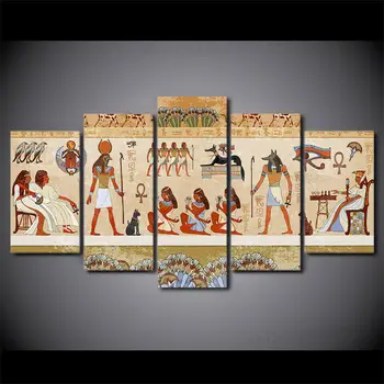 Древноегипетски ритуал на живота 5 панела платно печат стена арт плакат Начало декор картини Без рамкирани картини