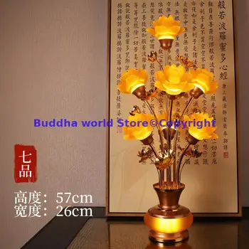 57cm голям # Търговия на едро будизъм доставка Почетна храм олтар декор 7 цветя будистки поклонение инструмент кристал буда светлина лампа