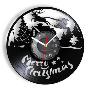 Коледни символи Стенен часовник Северни елени Дядо Коледа Clause на шейна винил запис стенен часовник Весела Коледа Символи Housewarming Git