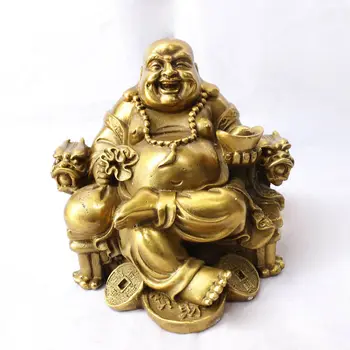 Колекция Китайска чиста мед Издълбани Майтрея Седящ стол Обзавеждане Статии Смееща се статуя на Буда Изящен малък подарък