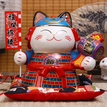 9 инча японски самурай украшение керамични Maneki Neko Lucky Fortune котка прасенце банка пари кутия талисман декорация подарък