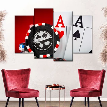 4 Панел покер игра печалби платно живопис покер аса стена изкуство игра карта плакати и отпечатъци за казино игра зала декор