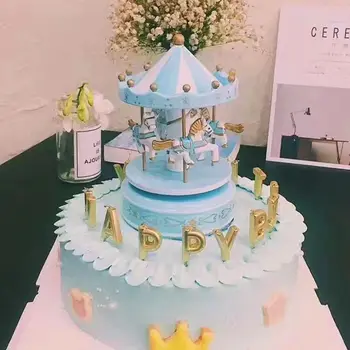 корейски деликатен очарователни многоцветен музикална кутия мечтателна въртележка торта аксесоари лесна употреба Коледа сладък подарък за рожден ден