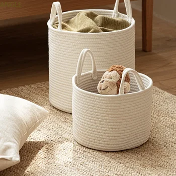 Solid White Организация и съхранение на дома Бебешки детски кошници за съхранение на играчки Памучно въже тъкани кошница за пране Sundries организатор