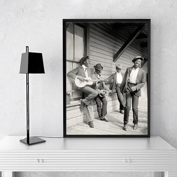 афро-американски реколта фото плакат печат черно бяло картина черни мъже музикант платно живопис хол стена арт декор