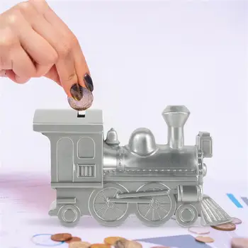 1pc Steam влак форма прасенце банка творчески пари кутия Коледа подарък метал касичка пари касичка банка Коледа влак играчки