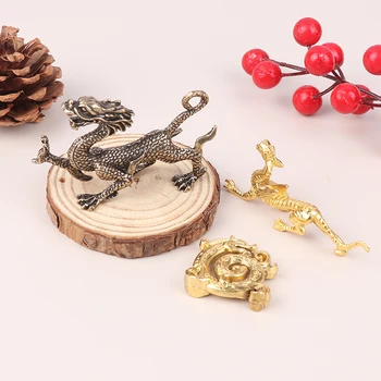 Pure Brass Zodiac Dragon Ornaments Фигурки Миниатюри Lucky Beast 3D Статуя Настолни декорации Занаяти Аксесоари Начало Декори