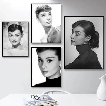 Nordic плакат черно и бяло Одри Хепбърн стена изкуство платно живопис за момичета стена снимки за хол черно и бяло