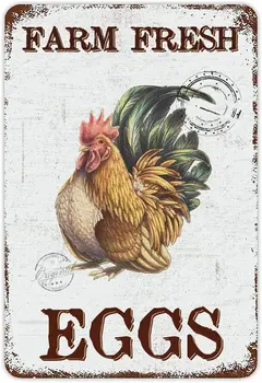 Ферма пресни яйца петел петел пощенско клеймо шик метал знак селскостопански животни калай знак стена изкуство за бар кухня градина гараж офис