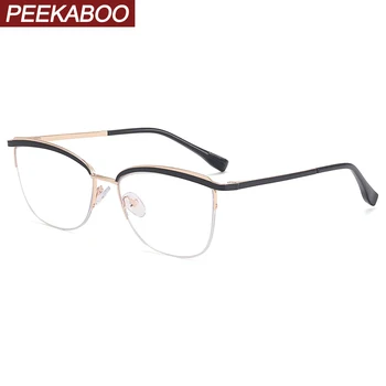Peekaboo ясна леща ретро котка очила рамка жени половин джанта метални очила женски леопард розово висококачествени аксесоари горещо