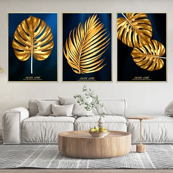 Nordic модерен златен отпуск плакат платно живопис абстрактно злато луксозно растение дома декор стена изкуство печат за хол картина