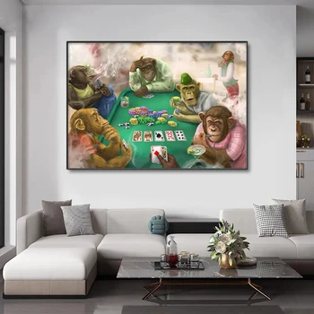 Смешна маймуна играе покер платно картини орангутан пушене изкуство стена плакати и отпечатъци животински картина детска стая Начало декор