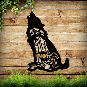 CIFbuy 1pc Wolf Monogram Metal Sign Art, Wolf Wall Decor, Wolf Hobbie Wall Hanging, Forest and Wolf Metal Art Sign, Подарък за него