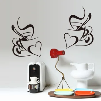 Любов чаши за кафе стена стикер за шкаф кухненска врата декорация баня ваденки просто сърце дома декор