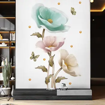 Pvc материал стена ваденки трайни високо лепило орхидея растителна стена стикери Начало декоративна живопис за елегантни стайни стени флорални