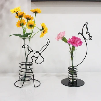 Желязна линия ваза за цветя с декорация на епруветка занаяти Скандинавски метални телени саксии за цветя за подаръци за дома