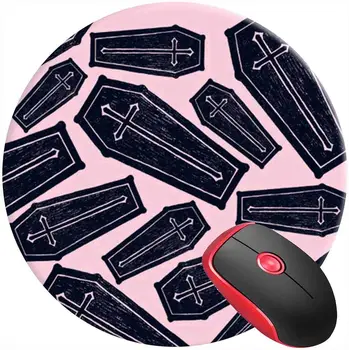 Кръгла геймърска мишка Мат Ковчег Страховит ужас Розов Черен неплъзгащ се гумен основен подложка за мишка Сладък Mousemat за лаптоп PC Офис У дома