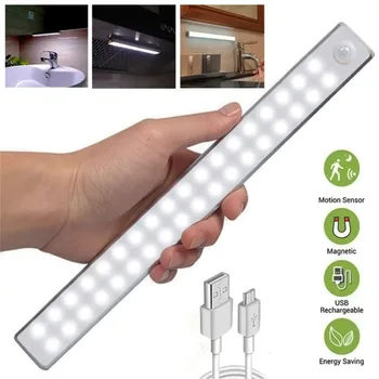 LED сензор за движение светлина безжична нощна светлина USB акумулаторна нощна лампа шкаф гардероб стълбище подсветка за кухненска светлина