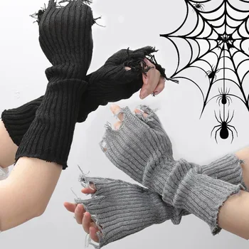 Жените Зимни по-топли плетени ръкави ръкав ръкавици нови издълбани дълги ръкавици без пръсти фини меки момичешки дрехи пънк готически ръкавици