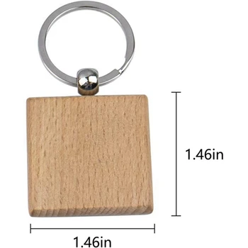 30Pcs празен квадратен дървен ключодържател DIY дървени ключодържатели Ключови маркери DIY подаръци