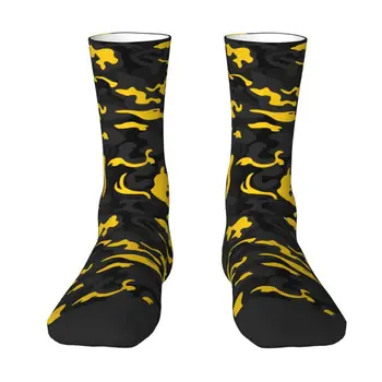 Kawaii мъжки камуфлаж стил черно и жълто камуфлаж рокля чорапи унисекс breathbale топло 3D печат екипажа чорапи