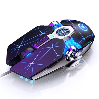 Професионална жична геймърска мишка 3200DPI оптична USB игра Ням мишки Течно охлаждане Блестяща механична мишка за PC лаптоп геймър