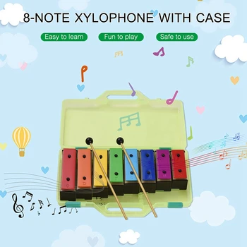 1Set 8-Note Xylophone колоритен Glockenspiel сменяеми дъга цвят метал с пластмасови чукове зелен калъф