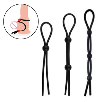 Регулируем пенис пръстен въже мъже силиконови еякулация забавяне петел скротум пръстен мъжки траен петел пръстен секс инструмент за мъж черен