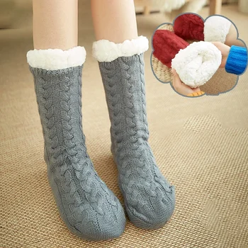 Есен и зима плюшени удебелени топло дома етаж унисекс чорапи плътен цвят топло меки чорапи сън коледен подарък