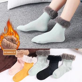 Harajuku Faux Furry Socks Winter Warm Thicken Cotton Boot Sock Home Fluffy Floor Sleep Sock Y2K Плътен цвят дишащи чорапи