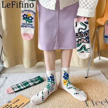 Fashion Colorful Cartoon Creative Combbed Cotton Women's Socks New Spring Summer Street Harajuku Cartoon Happy Socks For Women