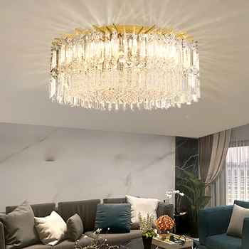 Нов Plafonnier LED таван светлини за хол декор злато модерен дом декорация луксозни кристални лампи дистанционно димиране блясък