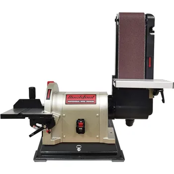BUCKTOOL Шлифовъчна машина с въртяща се основа и монтаж за събиране на прах, лентова шлифовъчна машина за дървообработване 4 in.x 36 инча. Колан & 8 инча.