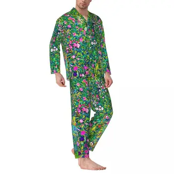 Густав Климт Арт пижама комплект есен италианска градина удобна развлекателна спално облекло мъж 2 парче случайни извънгабаритни обичай нощно облекло