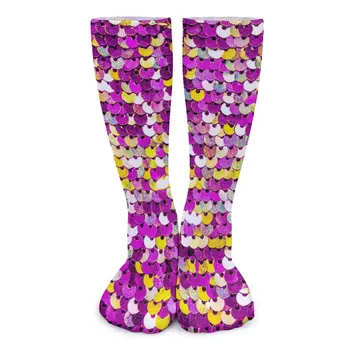 Цветни блестящи чорапи Фънки пайети печат новост чорапи зимни анти-хлъзгащи унисекс чорапи меки дишащи модел бягане чорапи
