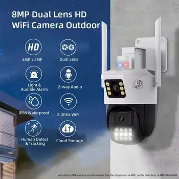 4MP iCsee APP Dual Lens Пълноцветна безжична PTZ IP куполна камера AI Хуманоидно откриване Домашна сигурност CCTV Baby Monitor