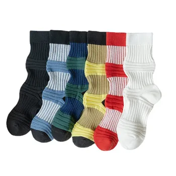 Жените есен и зима средата тръба чорапи с гънки и цвят контраст мода случайни купчина стилен Tuckers