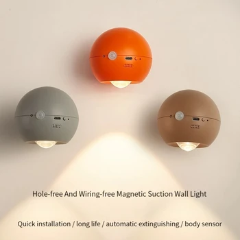 Акумулаторна стенна лампа USB зареждане LED нощна светлина затъмняване Прочетете стена светлина човешки сензор магнитен ротационен контрол с докосване