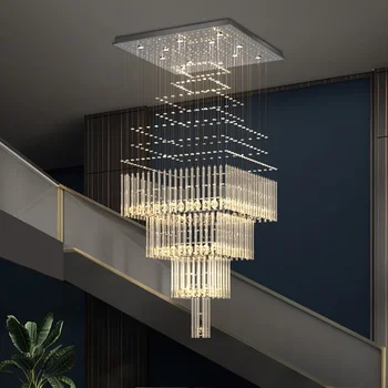 Дуплекс сграда LED полилей модерен голям хол сграда в средния етаж кристал квадрат стълбище дълъг полилей
