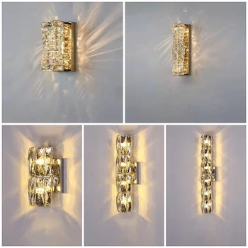 Кристална стенна лампа Златно осветление на свещници в спалнята Всекидневна Сребърно луксозно стенно осветление за стълби Вход Коридор