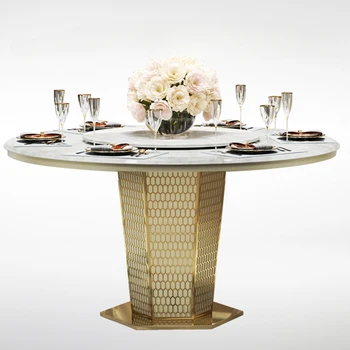 Лека луксозна маса за хранене и столове комбинация от домакинска неръждаема стомана с грамофон по поръчка постмодерен мрамор