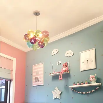 Детска стая за момичета Стъклена лампа с мехурчета Уютен и романтичен полилей за спалня Nordic Instagram стил магазин за дрехи балон лампа