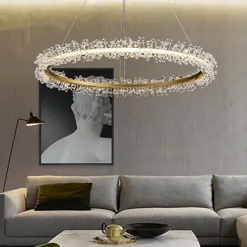 Led светлина полилей кристал постмодерен скандинавски светлина луксозен дизайнер пръстен полилеи хол трапезария лампа НАЧАЛО ДЕКОР