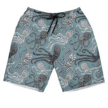 HX Скандинавски октопод Хавайски ShortFashion 3D принтирани панталони Harajuku ежедневни джобове шорти мъжки дрехи дропшипинг