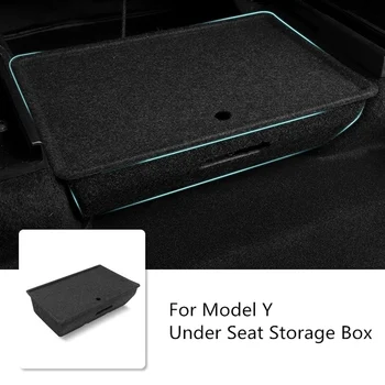 Под седалката Организатор за съхранение за Tesla Model Y 2020 2021 2022 Флокирана филцова тава Скрита кутия за съхранение с капак за боклук