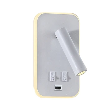 1 бр. Подсветка за стена USB зареждане 330 градуса въртене Регулируема стенна лампа Нощно шкафче Четене Sconce лампа бяла