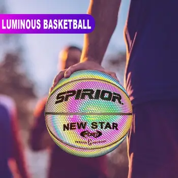 Горещи продажба PU баскетбол отразяващи топка блясък баскетбол размер 7 открит закрит топка светещи светещи Basketbol подарък