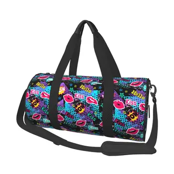Kpoybiay целувка спортни чанти мода готино голям фитнес чанта открит двойка обичай чанта пътуване обучение колоритен фитнес чанта